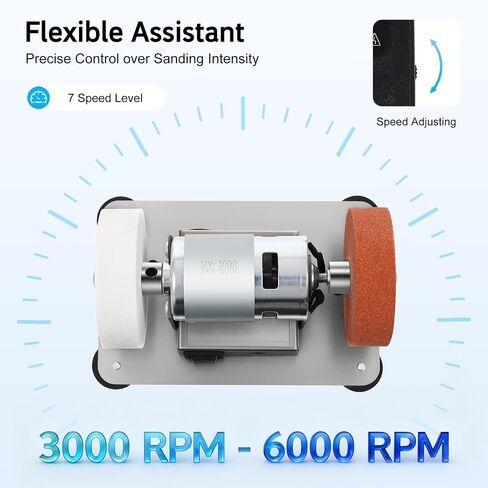 Variable Speed Bench Grinder, 6 Inch Bench Grinder Stand - Power Bench Grinders, 7-Speed Table Grinder with Forward/Reverse Switch, 2 Grinding Wheels, For Metal Grinding/Sharpening in Kuwait