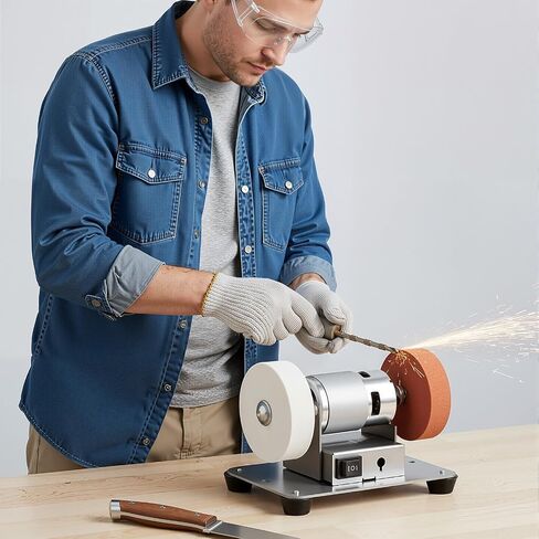 Variable Speed Bench Grinder, 6 Inch Bench Grinder Stand - Power Bench Grinders, 7-Speed Table Grinder with Forward/Reverse Switch, 2 Grinding Wheels, For Metal Grinding/Sharpening in Kuwait