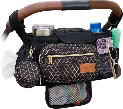 Stroller Organizer with Cup Holders – 9-in-1 Universal Baby Stroller Caddy with Large Pockets, Detachable Pouch & Pacifier Bag, Hooks & Adjustable Reflective Straps, Fits Most Strollers. in Kuwait