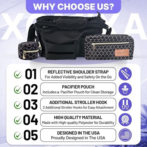 Stroller Organizer with Cup Holders – 9-in-1 Universal Baby Stroller Caddy with Large Pockets, Detachable Pouch & Pacifier Bag, Hooks & Adjustable Reflective Straps, Fits Most Strollers. in Kuwait