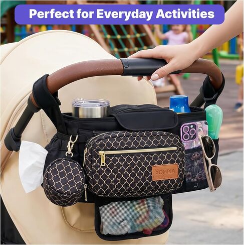 Stroller Organizer with Cup Holders – 9-in-1 Universal Baby Stroller Caddy with Large Pockets, Detachable Pouch & Pacifier Bag, Hooks & Adjustable Reflective Straps, Fits Most Strollers. in Kuwait