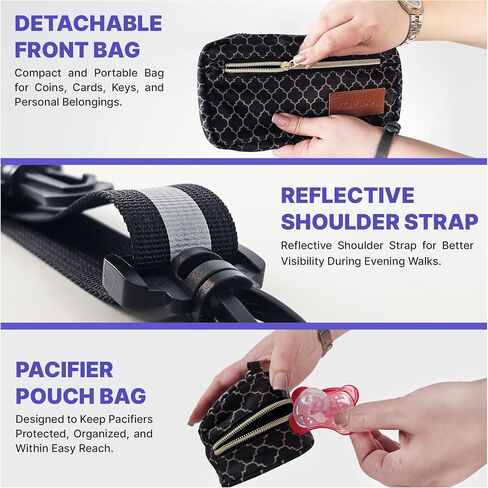 Stroller Organizer with Cup Holders – 9-in-1 Universal Baby Stroller Caddy with Large Pockets, Detachable Pouch & Pacifier Bag, Hooks & Adjustable Reflective Straps, Fits Most Strollers. in Kuwait
