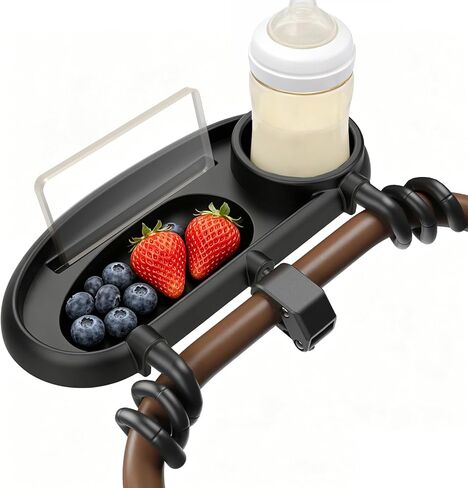 Universal Stroller Snack Tray with Cup Holder, Secure 3-Point Lock Design, Flexible Silicone Grips & Removable Snack Surface for Toddler Drinks, Snacks and Bottles in Kuwait