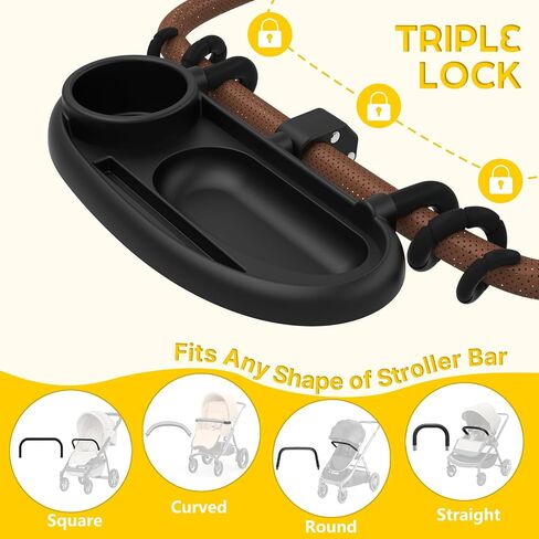 Universal Stroller Snack Tray with Cup Holder, Secure 3-Point Lock Design, Flexible Silicone Grips & Removable Snack Surface for Toddler Drinks, Snacks and Bottles in Kuwait