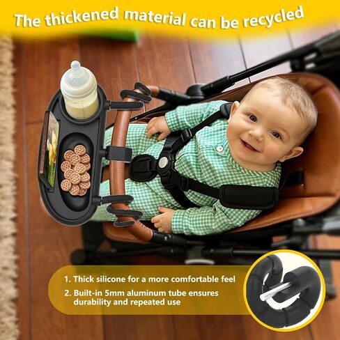 Universal Stroller Snack Tray with Cup Holder, Secure 3-Point Lock Design, Flexible Silicone Grips & Removable Snack Surface for Toddler Drinks, Snacks and Bottles in Kuwait