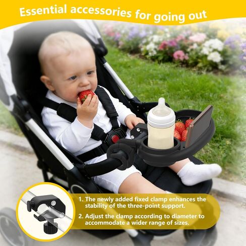 Universal Stroller Snack Tray with Cup Holder, Secure 3-Point Lock Design, Flexible Silicone Grips & Removable Snack Surface for Toddler Drinks, Snacks and Bottles in Kuwait