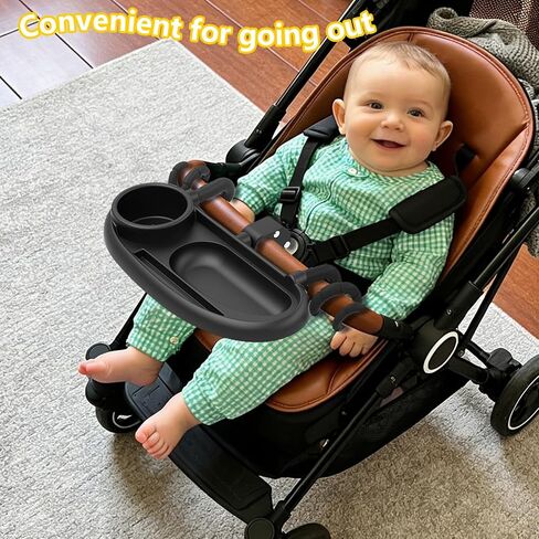 Universal Stroller Snack Tray with Cup Holder, Secure 3-Point Lock Design, Flexible Silicone Grips & Removable Snack Surface for Toddler Drinks, Snacks and Bottles in Kuwait