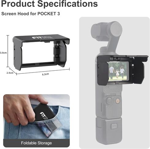 FiTSTILL Screen Cover Sun Hood for DJI OSMO Pocket 4/3,Foldable Portable LCD Anti-Glare Sun Visor Pocket 4 Accessory,Sunshade Guard Prevent Glare Protective Caps in Kuwait
