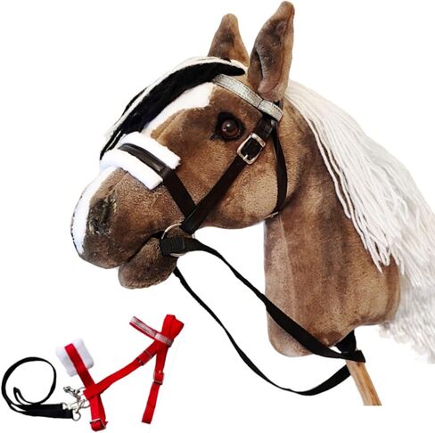 Hobby Horse Brown A3 with Bridle and Red Halter - Realistic Chestnut Hobbyhorse for Kids 4-12 Years in Kuwait