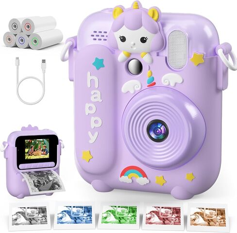 Instant Print Camera for Kids, 1080P Kids Digital Camera Prints in 5 Colors | Christmas Birthday Gifts for Girls Boys Age 3-12, 2.4" Selfie Camera Toys with Silicone Cover & Print Paper- Pink in Saudi Arabia