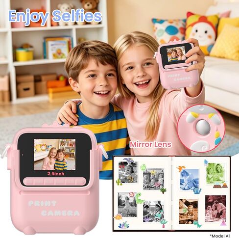 Instant Print Camera for Kids, 1080P Kids Digital Camera Prints in 5 Colors | Christmas Birthday Gifts for Girls Boys Age 3-12, 2.4" Selfie Camera Toys with Silicone Cover & Print Paper- Pink in Saudi Arabia