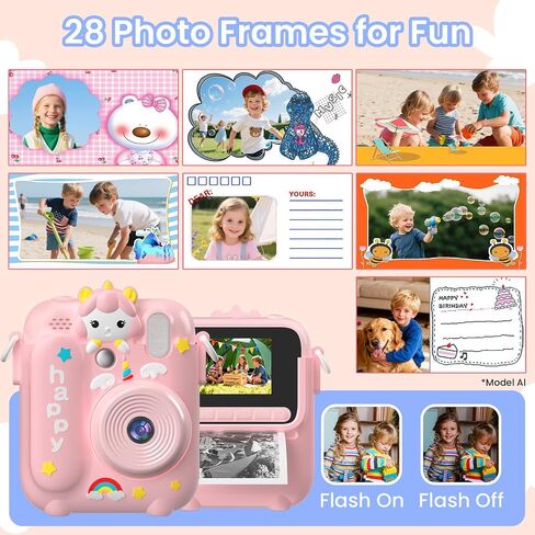 Instant Print Camera for Kids, 1080P Kids Digital Camera Prints in 5 Colors | Christmas Birthday Gifts for Girls Boys Age 3-12, 2.4" Selfie Camera Toys with Silicone Cover & Print Paper- Pink in Saudi Arabia