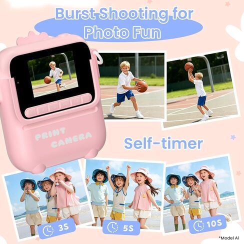 Instant Print Camera for Kids, 1080P Kids Digital Camera Prints in 5 Colors | Christmas Birthday Gifts for Girls Boys Age 3-12, 2.4" Selfie Camera Toys with Silicone Cover & Print Paper- Pink in Saudi Arabia
