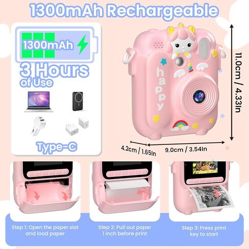 Instant Print Camera for Kids, 1080P Kids Digital Camera Prints in 5 Colors | Christmas Birthday Gifts for Girls Boys Age 3-12, 2.4" Selfie Camera Toys with Silicone Cover & Print Paper- Pink in Saudi Arabia