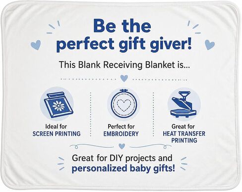 Blank Receiving Blanket for Babies, Customizable Baby Blanket for Embroidery, Printing & Heat Transfer, Soft Stretchy Newborn Blanket, White, 30 x 40 Inch, 1 Pack in Kuwait