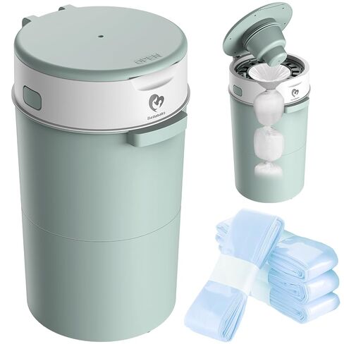 Bellababy Diaper Pail, Upgrade Baby Diaper Bin with Double Odor Locking, Includes 4 Refills (270 inches/pcs), Compact Design for Nursery, Green in Kuwait