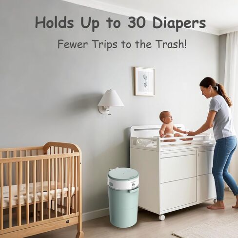 Bellababy Diaper Pail, Upgrade Baby Diaper Bin with Double Odor Locking, Includes 4 Refills (270 inches/pcs), Compact Design for Nursery, Green in Kuwait