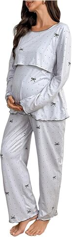 SHENHE Women's Maternity Nursing Pajama Set Breastfeeding Labor Delivery Pjs Long Sleeve Sleepwear Set in Kuwait