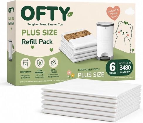OFTY Diaper Pail Refill Bags Compatible with Dekor Plus, 6 Pack Powder Scent Continuous Refill Rolls for Nursery Diaper Disposal, Holds Up to 3,480 Newborn Diapers in Kuwait