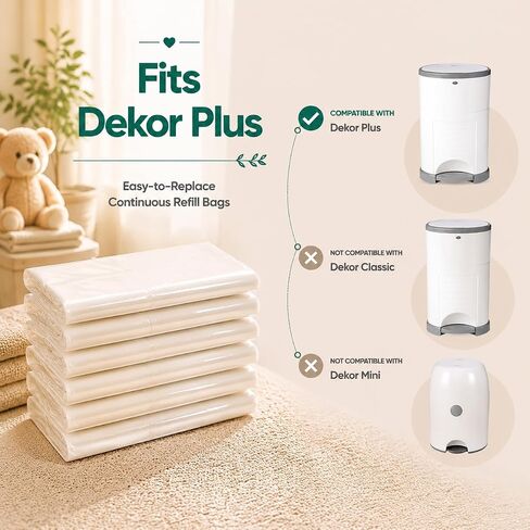 OFTY Diaper Pail Refill Bags Compatible with Dekor Plus, 6 Pack Powder Scent Continuous Refill Rolls for Nursery Diaper Disposal, Holds Up to 3,480 Newborn Diapers in Kuwait