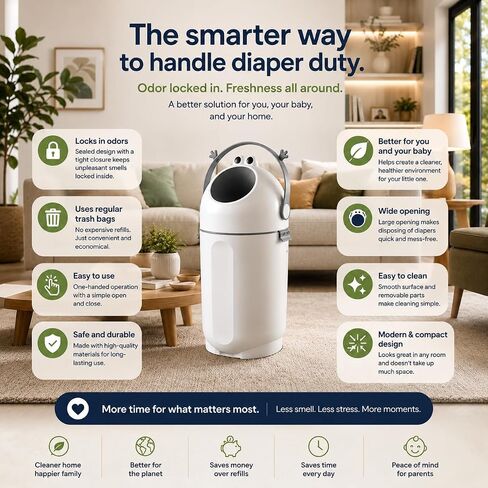 Bebetaje P@B PBell Diaper Pail with Odor Control, Uses Regular Trash Bags, Hands-Free Baby Diaper Disposal System, Smell Proof Nursery Trash Can with Easy Open Handle, Large Capacity (Grey) in Kuwait