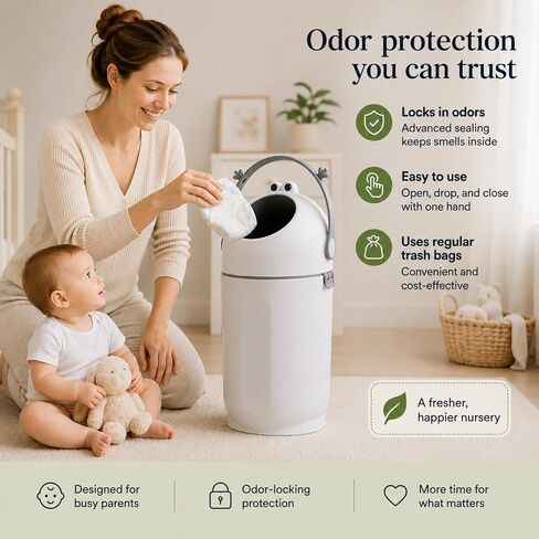 Bebetaje P@B PBell Diaper Pail with Odor Control, Uses Regular Trash Bags, Hands-Free Baby Diaper Disposal System, Smell Proof Nursery Trash Can with Easy Open Handle, Large Capacity (Grey) in Kuwait