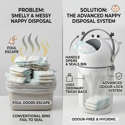 Bebetaje P@B PBell Diaper Pail with Odor Control, Uses Regular Trash Bags, Hands-Free Baby Diaper Disposal System, Smell Proof Nursery Trash Can with Easy Open Handle, Large Capacity (Grey) in Kuwait