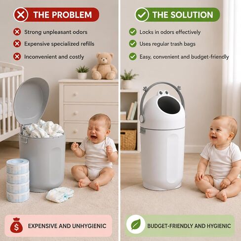 Bebetaje P@B PBell Diaper Pail with Odor Control, Uses Regular Trash Bags, Hands-Free Baby Diaper Disposal System, Smell Proof Nursery Trash Can with Easy Open Handle, Large Capacity (Grey) in Kuwait