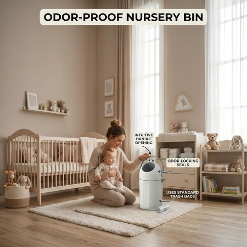 Bebetaje P@B PBell Diaper Pail with Odor Control, Uses Regular Trash Bags, Hands-Free Baby Diaper Disposal System, Smell Proof Nursery Trash Can with Easy Open Handle, Large Capacity (Grey) in Kuwait