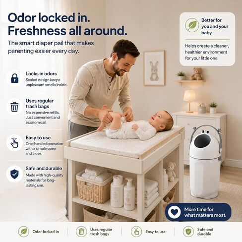 Bebetaje P@B PBell Diaper Pail with Odor Control, Uses Regular Trash Bags, Hands-Free Baby Diaper Disposal System, Smell Proof Nursery Trash Can with Easy Open Handle, Large Capacity (Grey) in Kuwait