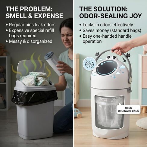 Bebetaje P@B PBell Diaper Pail with Odor Control, Uses Regular Trash Bags, Hands-Free Baby Diaper Disposal System, Smell Proof Nursery Trash Can with Easy Open Handle, Large Capacity (Grey) in Kuwait