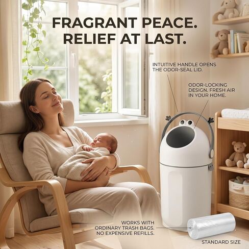 Bebetaje P@B PBell Diaper Pail with Odor Control, Uses Regular Trash Bags, Hands-Free Baby Diaper Disposal System, Smell Proof Nursery Trash Can with Easy Open Handle, Large Capacity (Grey) in Kuwait