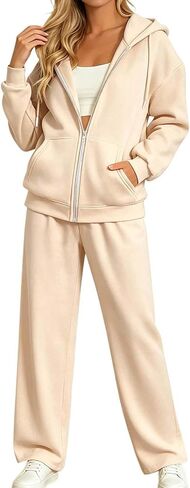 Womens Sweatsuits 2 Piece Tracksuit Zip Up Hoodie Wide Leg Sweatpant Sets | Matching Comfort Sweat Set Long Sleeve Hoodie Jacket Set Fall Winter Clothes Lounge Sets for Women in Kuwait