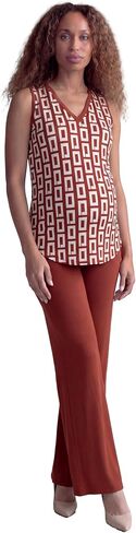 24seven Comfort Apparel Essential Maternity Abstract Print V Neck Round Hem Top and Flared Pant Set in Kuwait