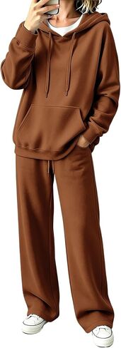 Sweatsuits Women 2 Piece Track Suit Oversized Hoodie Wide Leg Sweatpant Set | with Pocket Matching Comfort Sweat Set Hoodie Set Fall Winter Clothes Winter Lounge Sets for Women in Kuwait