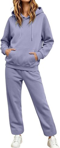 Sweatsuits Women 2 Piece Track Suit Oversized Hoodie Sweatpant Sweat Set | Fall Winter Clothes Long Sleeve Hoodie Loose Elastic Drawstring Wide Leg Sweatpants Workout Travel Tracksuit in Kuwait