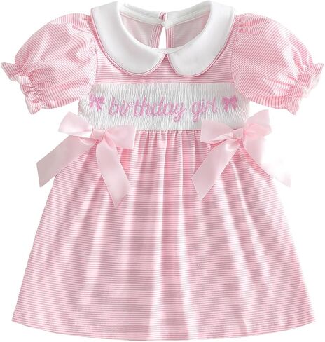 Adobabirl Baby Girl 1st 2nd 3rd Birthday Outfit Toddler Birthday Girl Smocked Dress Short Sleeve Princess Party Dresses in Kuwait