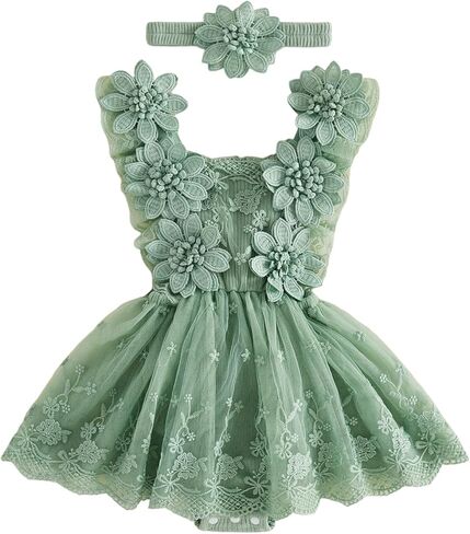 Mtsebmves Newborn Baby Girl Romper Dress Infant Lace Floral Bow Tulle Dress Toddler Girls Photography Outfits in Kuwait