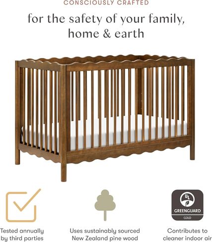 Babyletto Swell Convertible Baby Crib, GREENGUARD Certified, Natural Walnut | Converts to Toddler Bed, Daybed & Full-Size Bed - 4 Adjustable Mattress Heights - Toddler Conversion Kit Included in Kuwait
