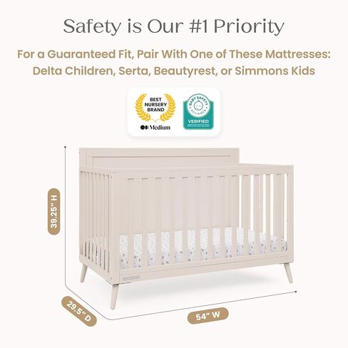 Delta Children Lola 6-in-1 Convertible Crib - Converts from Baby Crib to Toddler Bed, Daybed, Sofa Bed and Full-Size Bed with and Without Footboard, Fits Standard Full-Size Crib Mattress, Soft Beige in Kuwait
