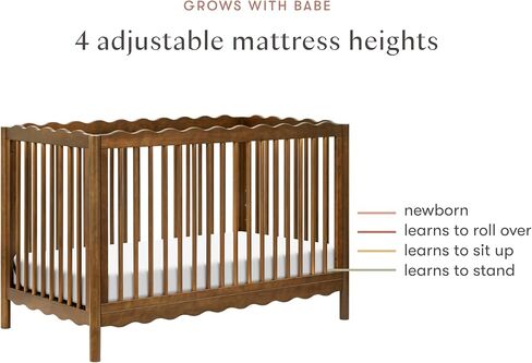 Babyletto Swell Convertible Baby Crib, GREENGUARD Certified, Natural Walnut | Converts to Toddler Bed, Daybed & Full-Size Bed - 4 Adjustable Mattress Heights - Toddler Conversion Kit Included in Kuwait