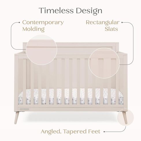 Delta Children Lola 6-in-1 Convertible Crib - Converts from Baby Crib to Toddler Bed, Daybed, Sofa Bed and Full-Size Bed with and Without Footboard, Fits Standard Full-Size Crib Mattress, Soft Beige in Kuwait