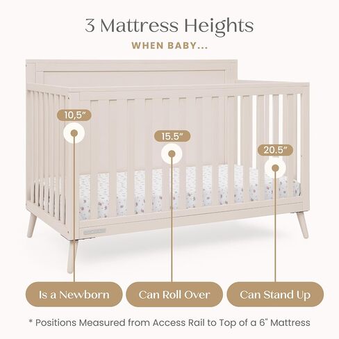 Delta Children Lola 6-in-1 Convertible Crib - Converts from Baby Crib to Toddler Bed, Daybed, Sofa Bed and Full-Size Bed with and Without Footboard, Fits Standard Full-Size Crib Mattress, Soft Beige in Kuwait