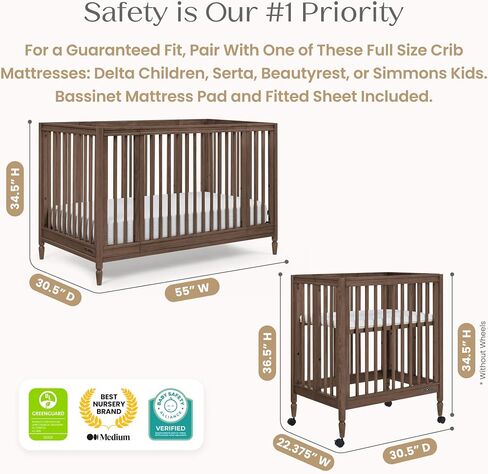 Delta Children Jalen Grow with Me 9-in-1 Convertible Crib, Teak Brown | Greenguard Gold Certified Crib Converts from Portable Bassinet to Crib, Toddler Bed, Daybed, Love Seat, Twin Bed & Full Bed in Kuwait