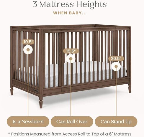 Delta Children Jalen Grow with Me 9-in-1 Convertible Crib, Teak Brown | Greenguard Gold Certified Crib Converts from Portable Bassinet to Crib, Toddler Bed, Daybed, Love Seat, Twin Bed & Full Bed in Kuwait