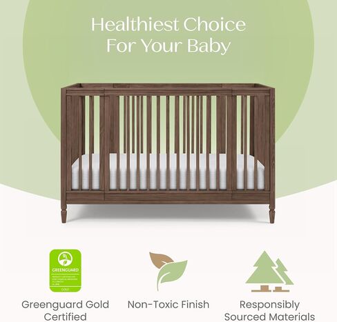 Delta Children Jalen Grow with Me 9-in-1 Convertible Crib, Teak Brown | Greenguard Gold Certified Crib Converts from Portable Bassinet to Crib, Toddler Bed, Daybed, Love Seat, Twin Bed & Full Bed in Kuwait