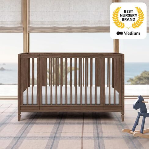 Delta Children Jalen Grow with Me 9-in-1 Convertible Crib, Teak Brown | Greenguard Gold Certified Crib Converts from Portable Bassinet to Crib, Toddler Bed, Daybed, Love Seat, Twin Bed & Full Bed in Kuwait