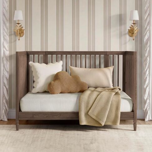 Delta Children Jalen Grow with Me 9-in-1 Convertible Crib, Teak Brown | Greenguard Gold Certified Crib Converts from Portable Bassinet to Crib, Toddler Bed, Daybed, Love Seat, Twin Bed & Full Bed in Kuwait