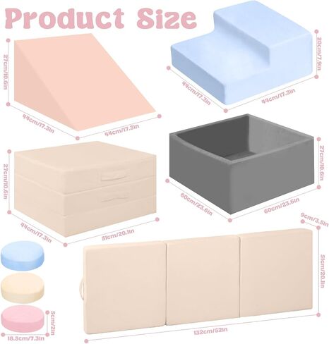 CAMELUS Climbing Toys for 1 Year Old, Baby Foam Climbing Blocks with Large Ball Pit for Toddlers, 7-Piece Soft Play Set, Indoor Climber Crawl Activity Play, Birthday (Balls not Included) in Kuwait