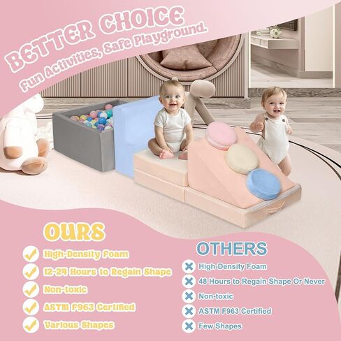 CAMELUS Climbing Toys for 1 Year Old, Baby Foam Climbing Blocks with Large Ball Pit for Toddlers, 7-Piece Soft Play Set, Indoor Climber Crawl Activity Play, Birthday (Balls not Included) in Kuwait